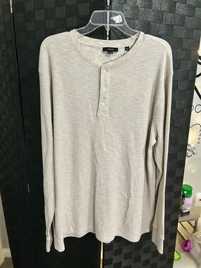 Vince Men's Long-Sleeve Waffle Oatmeal Shirt